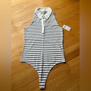 NWT A&F ribbed black and white striped bodysuit size XL